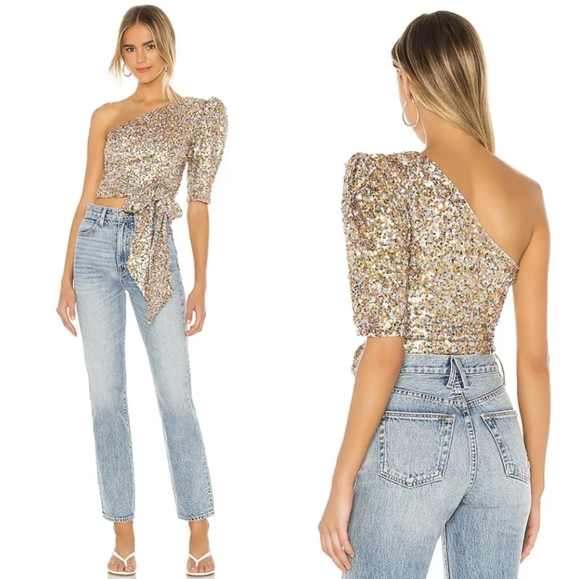 NBD x Revolve Itzel Sequin One Shoulder Top - Picture 1 of 5